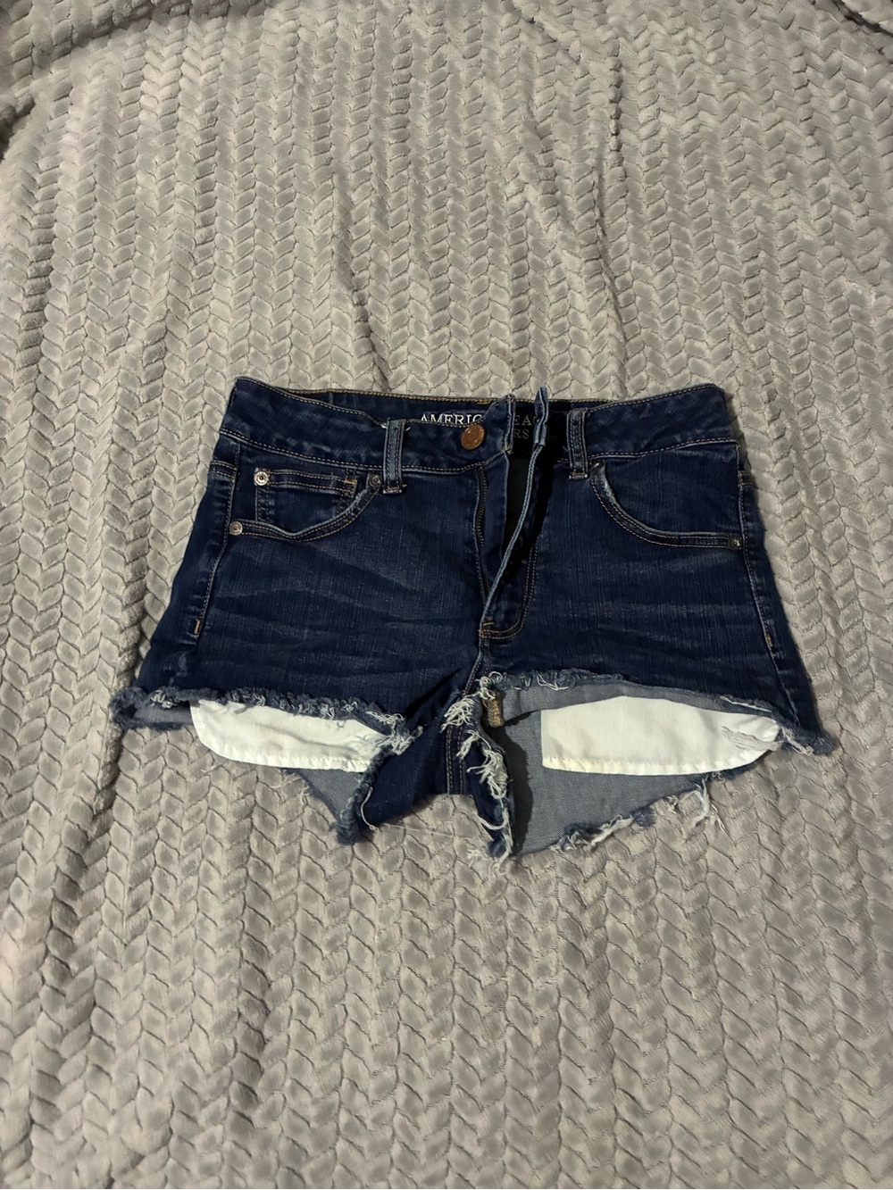 American Eagle Outfitters Indigo Frayed Hem Denim Shorts